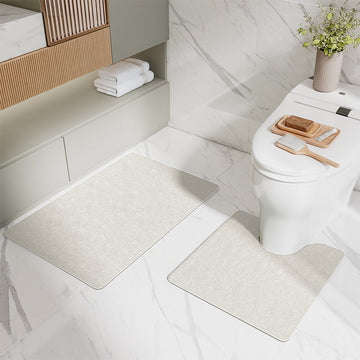 NNEDSZ Beige Bathroom Floor Mat Set - U-Shaped Toilet Mat 50*50cm & Rectangular 50x80cm Mat for Bathroom-0