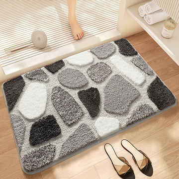 NNEDSZ Grey Stone Bath Mat - Super Absorbent, Non-Slip Bathroom Floor Mat - 40x60cm-0