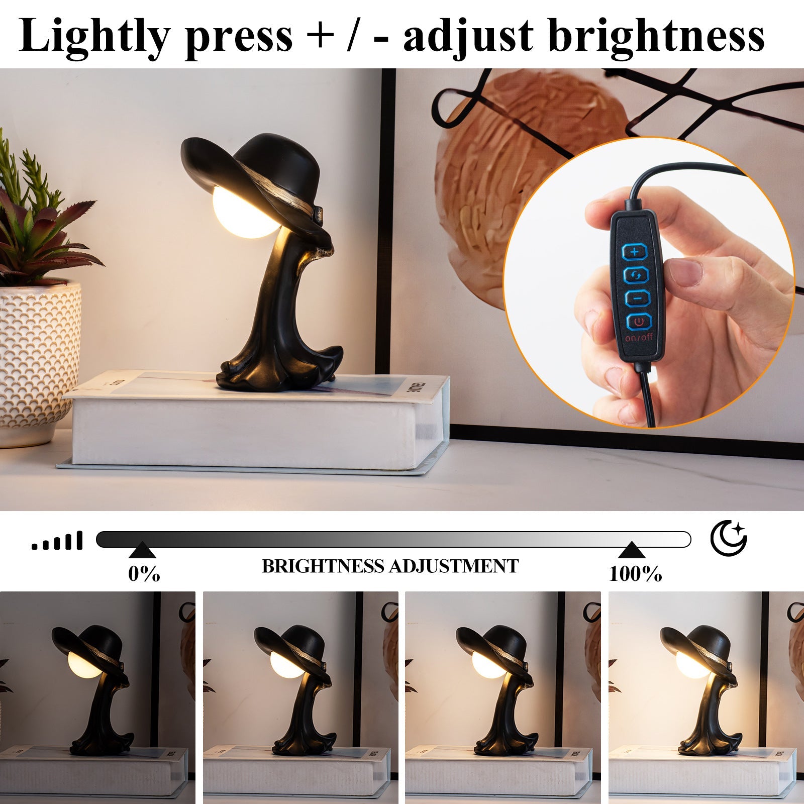 NNEDSZ Gold Creative Cowboy Hat USB Table Lamp for Home and Office Decor-3