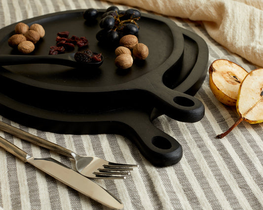 Alma Wood Round Serving Board Set Black-1
